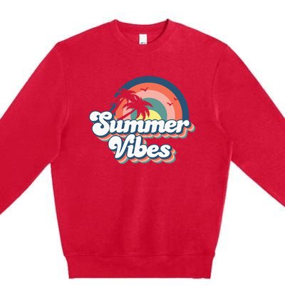 Retro Groovy Summer Vibes For Women Men Kids Summer Vacation Premium Crewneck Sweatshirt