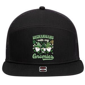 Retro Groovy St Patricks Day Shenanigans With My Gnomies 7 Panel Mesh Trucker Snapback Hat