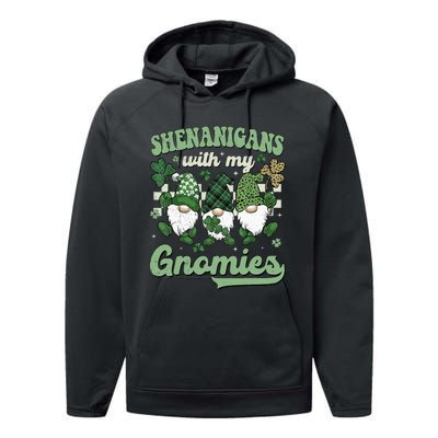 Retro Groovy St Patricks Day Shenanigans With My Gnomies Performance Fleece Hoodie