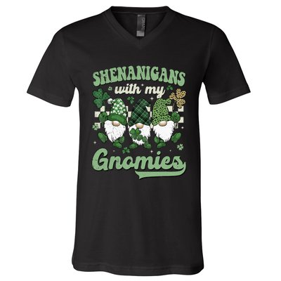 Retro Groovy St Patricks Day Shenanigans With My Gnomies V-Neck T-Shirt