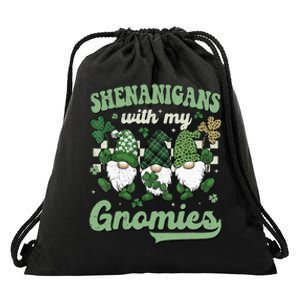 Retro Groovy St Patricks Day Shenanigans With My Gnomies Drawstring Bag