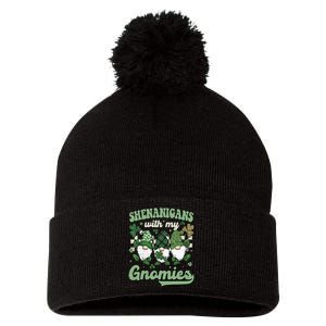 Retro Groovy St Patricks Day Shenanigans With My Gnomies Pom Pom 12in Knit Beanie