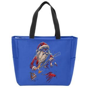 Rock Guitar Santa Claus Playing Guitar Funny Christmas Gift Zip Tote Bag