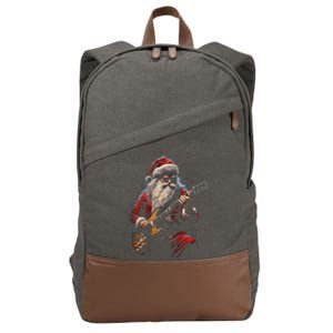 Rock Guitar Santa Claus Playing Guitar Funny Christmas Gift Cotton Canvas Backpack