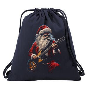 Rock Guitar Santa Claus Playing Guitar Funny Christmas Gift Drawstring Bag