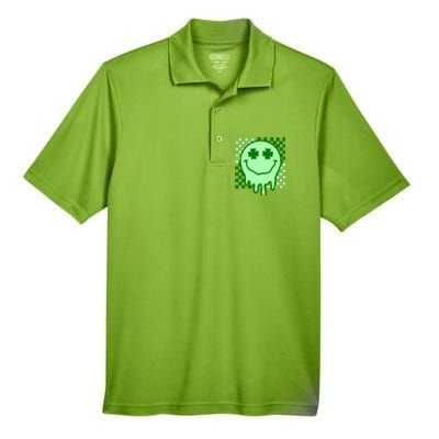 Retro Groovy Smile Face St Patricks Day Hippie Men's Origin Performance Pique Polo