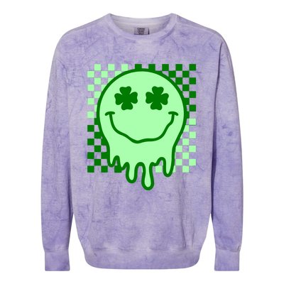 Retro Groovy Smile Face St Patricks Day Hippie Colorblast Crewneck Sweatshirt