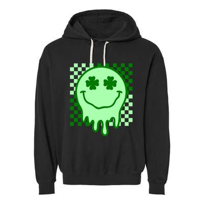 Retro Groovy Smile Face St Patricks Day Hippie Garment-Dyed Fleece Hoodie