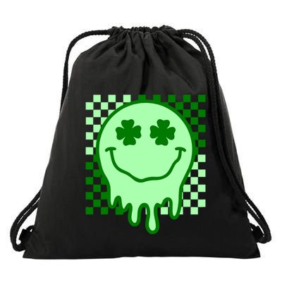 Retro Groovy Smile Face St Patricks Day Hippie Drawstring Bag