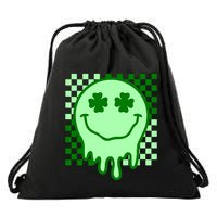 Retro Groovy Smile Face St Patricks Day Hippie Drawstring Bag