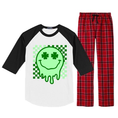 Retro Groovy Smile Face St Patricks Day Hippie Raglan Sleeve Pajama Set