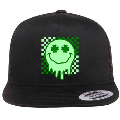 Retro Groovy Smile Face St Patricks Day Hippie Flatbill Hat