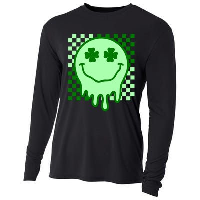 Retro Groovy Smile Face St Patricks Day Hippie Cooling Performance Long Sleeve Crew