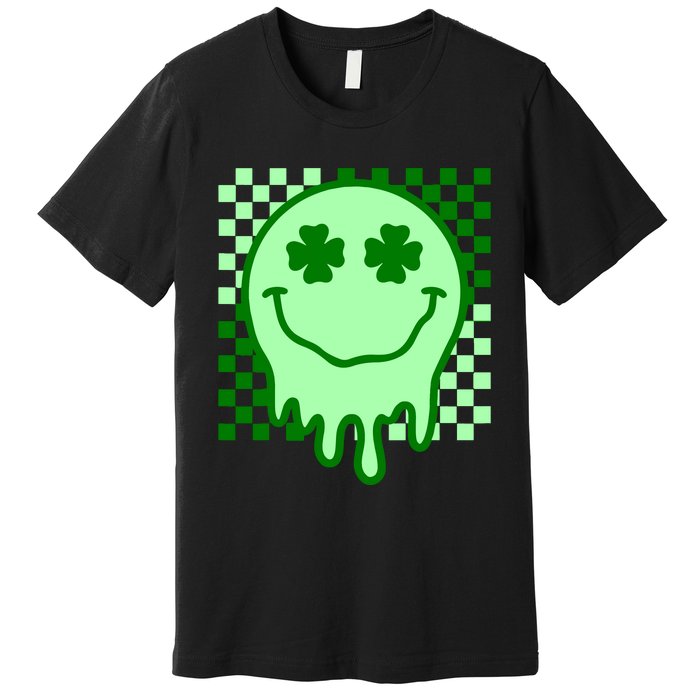 Retro Groovy Smile Face St Patricks Day Hippie Premium T-Shirt