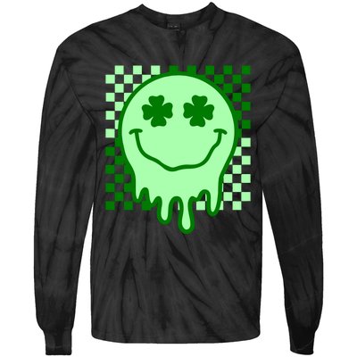 Retro Groovy Smile Face St Patricks Day Hippie Tie-Dye Long Sleeve Shirt