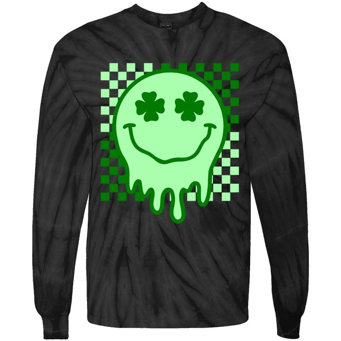 Retro Groovy Smile Face St Patricks Day Hippie Tie-Dye Long Sleeve Shirt