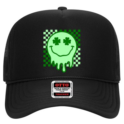 Retro Groovy Smile Face St Patricks Day Hippie Trucker Hat