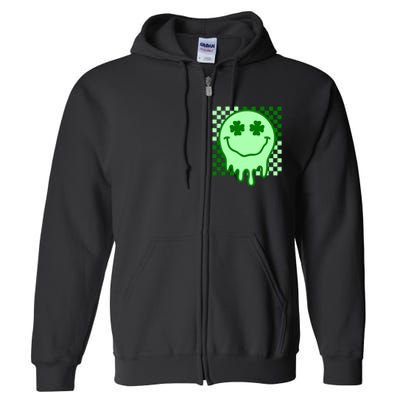 Retro Groovy Smile Face St Patricks Day Hippie Full Zip Hoodie