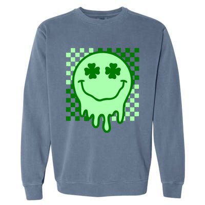 Retro Groovy Smile Face St Patricks Day Hippie Garment-Dyed Sweatshirt