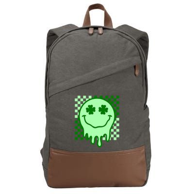 Retro Groovy Smile Face St Patricks Day Hippie Cotton Canvas Backpack