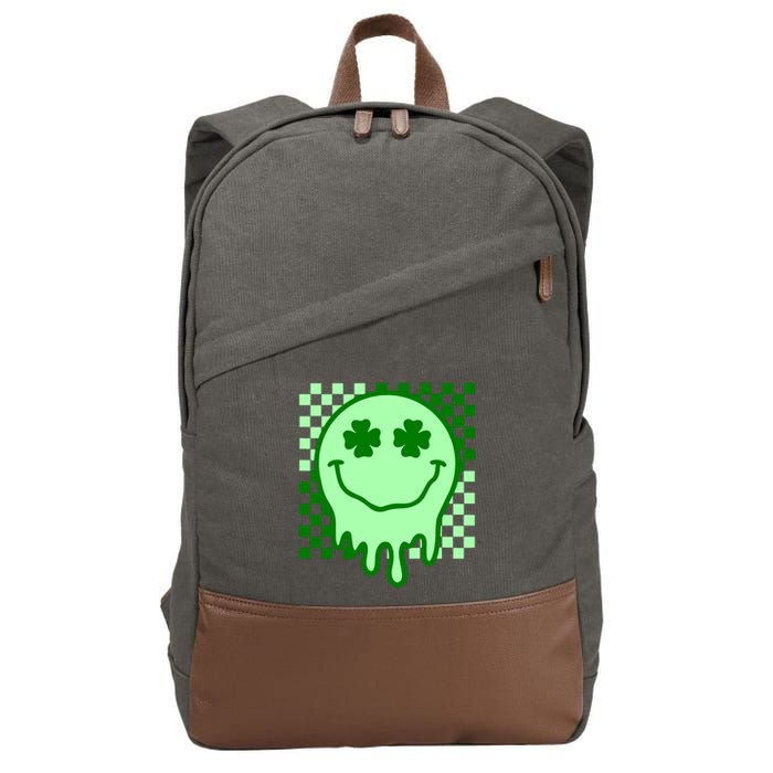 Retro Groovy Smile Face St Patricks Day Hippie Cotton Canvas Backpack