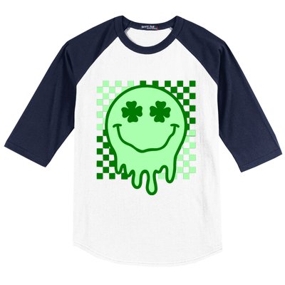 Retro Groovy Smile Face St Patricks Day Hippie Baseball Sleeve Shirt