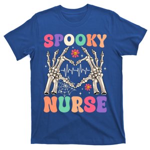 Retro Groovy Spooky Nurse Skeleton Hand Heart Halloween Day Gift T-Shirt