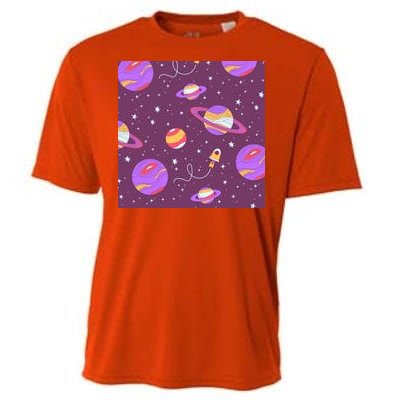 Retro Galaxy Spaceship Cooling Performance Crew T-Shirt