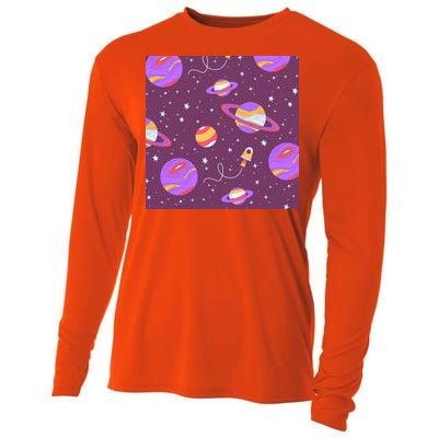 Retro Galaxy Spaceship Cooling Performance Long Sleeve Crew