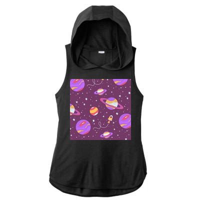 Retro Galaxy Spaceship Ladies PosiCharge Tri-Blend Wicking Draft Hoodie Tank