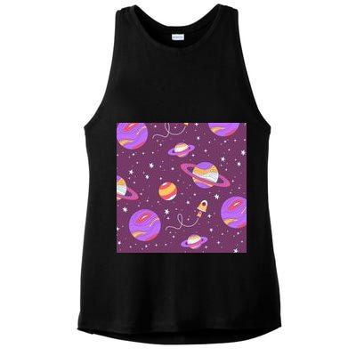 Retro Galaxy Spaceship Ladies PosiCharge Tri-Blend Wicking Tank