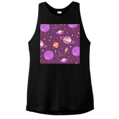 Retro Galaxy Spaceship Ladies PosiCharge Tri-Blend Wicking Tank