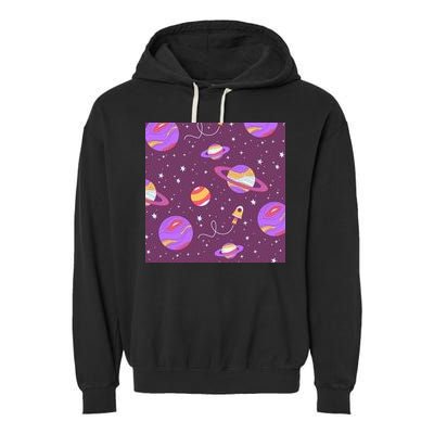 Retro Galaxy Spaceship Garment-Dyed Fleece Hoodie