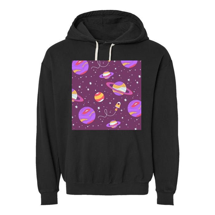 Retro Galaxy Spaceship Garment-Dyed Fleece Hoodie