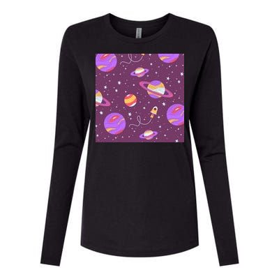 Retro Galaxy Spaceship Womens Cotton Relaxed Long Sleeve T-Shirt