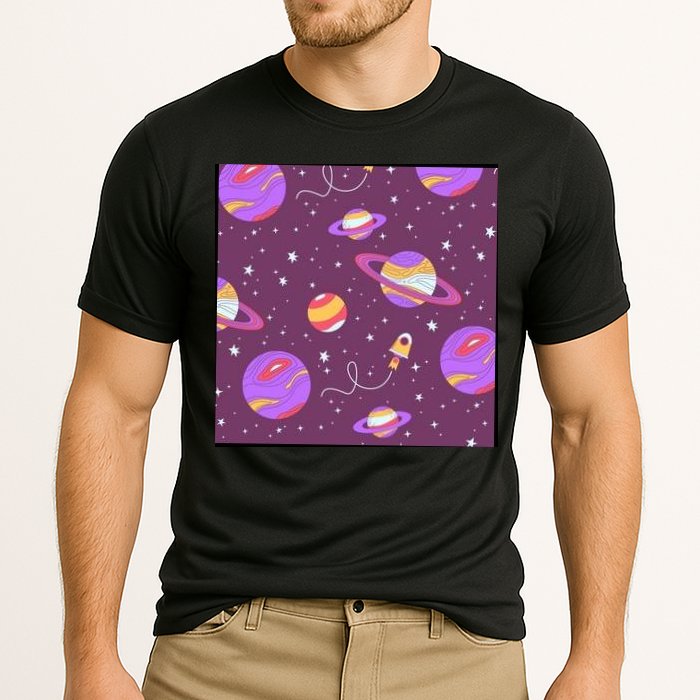 Retro Galaxy Spaceship Cooling Performance Crew T-Shirt