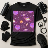 Retro Galaxy Spaceship Cooling Performance Crew T-Shirt