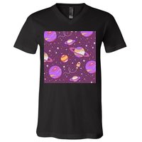 Retro Galaxy Spaceship V-Neck T-Shirt