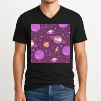 Retro Galaxy Spaceship V-Neck T-Shirt