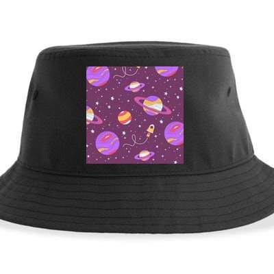 Retro Galaxy Spaceship Sustainable Bucket Hat