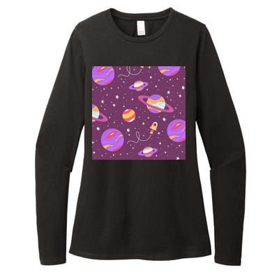 Retro Galaxy Spaceship Womens CVC Long Sleeve Shirt