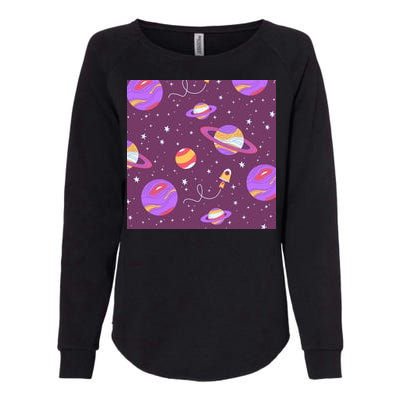 Retro Galaxy Spaceship Womens California Wash Sweatshirt