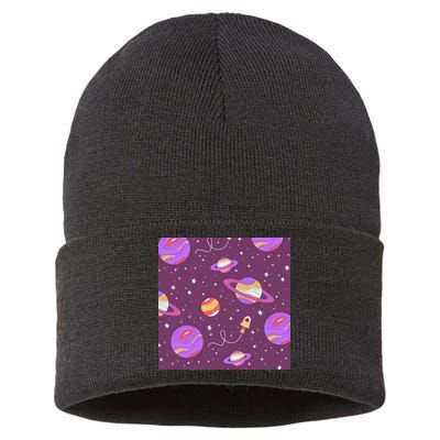Retro Galaxy Spaceship Sustainable Knit Beanie