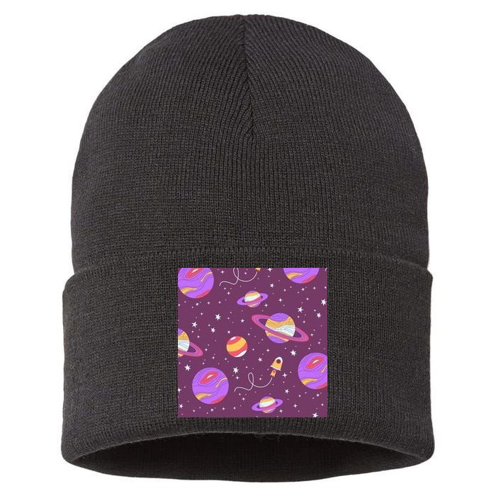 Retro Galaxy Spaceship Sustainable Knit Beanie