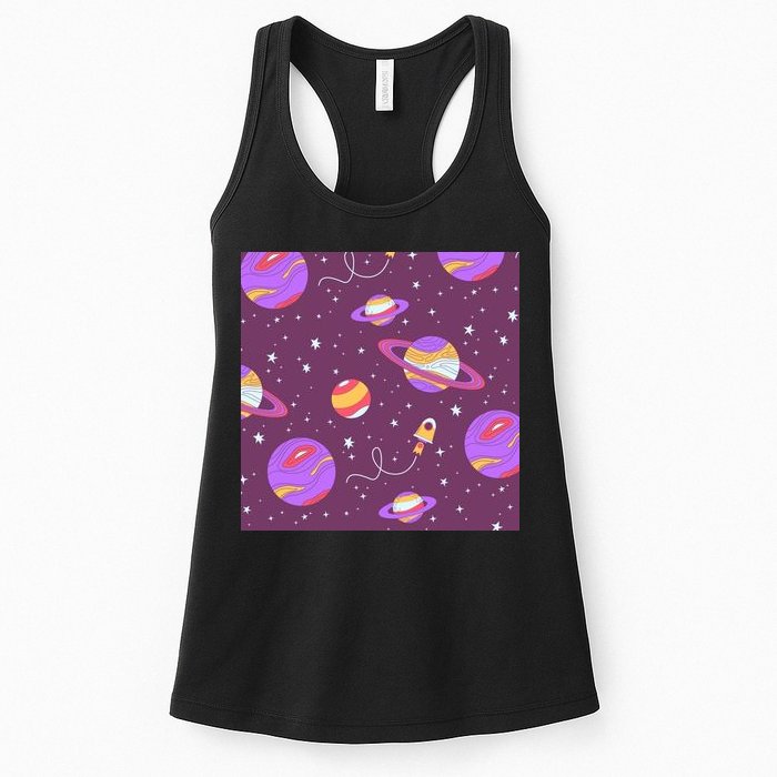 Retro Galaxy Spaceship Womens Tank Top