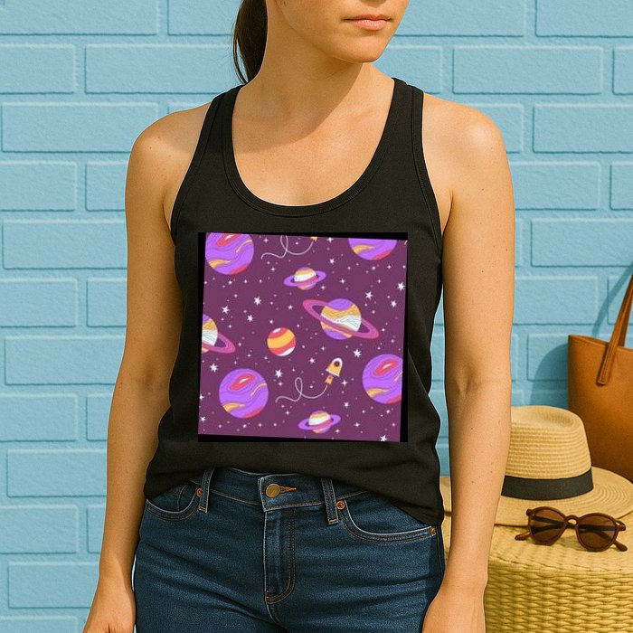 Retro Galaxy Spaceship Womens Tank Top