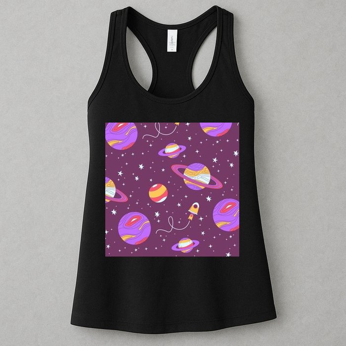 Retro Galaxy Spaceship Womens Tank Top