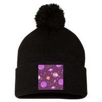 Retro Galaxy Spaceship Pom Pom 12in Knit Beanie