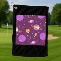 Retro Galaxy Spaceship Golf Towel