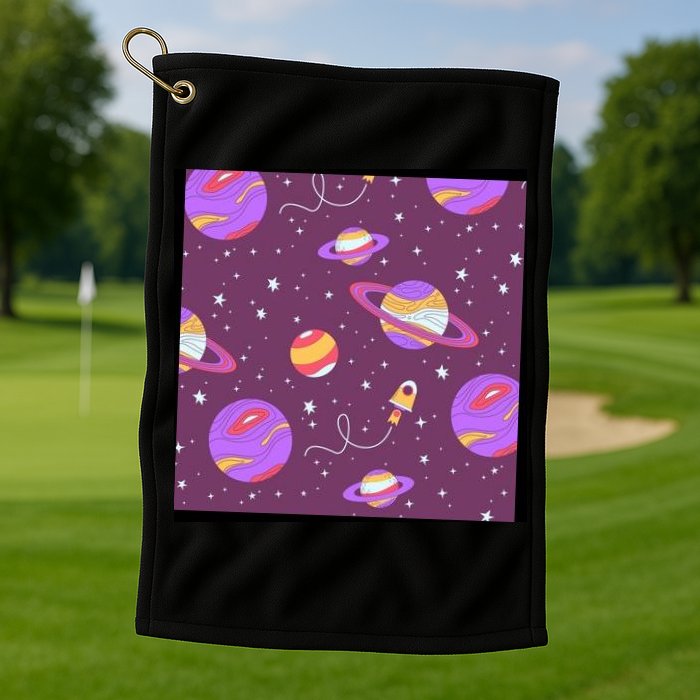 Retro Galaxy Spaceship Golf Towel